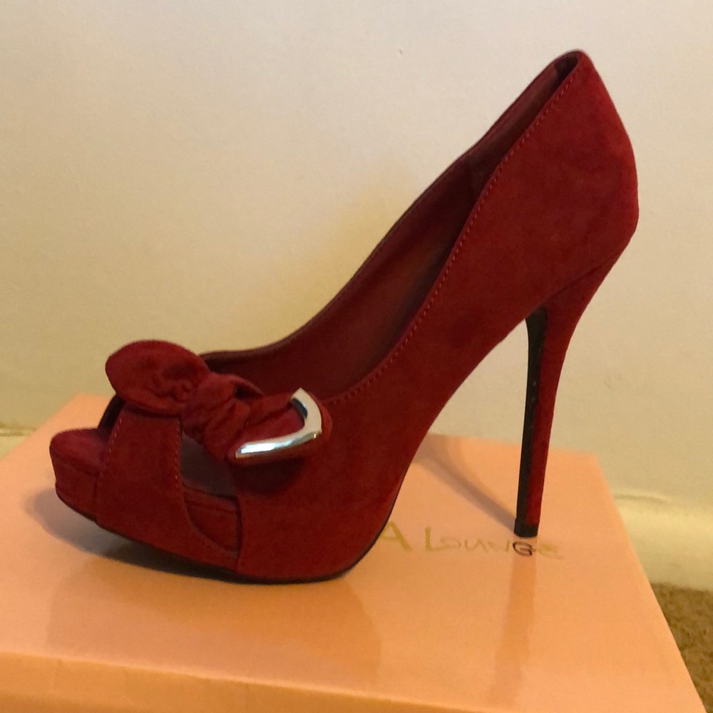 Red suede stiletto heels